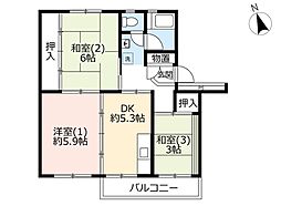 UR都市機構左近山団地7-5号棟 3DKの間取図画像