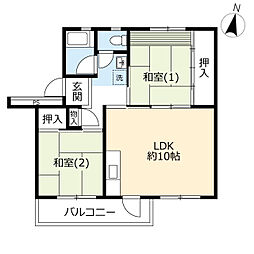 UR都市機構左近山団地7-5号棟 2LDKの間取図画像