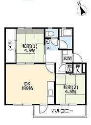 UR都市機構左近山団地1-27号棟 2DKの間取図画像