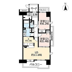 UR都市機構コンフォール明神台2-4号棟 2LDKの間取図画像