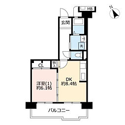 UR都市機構コンフォール明神台2-3号棟 1DKの間取図画像