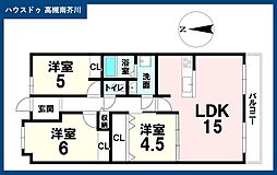 朝日プラザ高槻ウエストヒルズA棟 3LDKの間取図画像