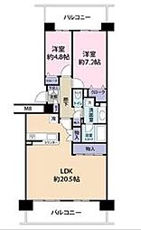 グランアヴェニュー2号棟サウスプレイス壱番館 2LDKの間取図画像