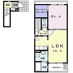 JR山陽本線 庭瀬駅 徒歩21分の賃貸アパート 2階1LDKの間取り