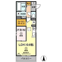 JR山陽本線 岡山駅 徒歩9分の賃貸アパート 1階1LDKの間取り