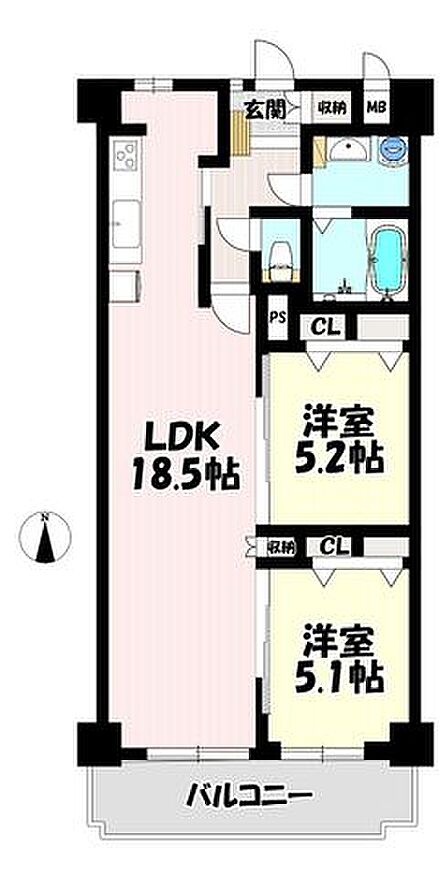 2LDK♪リビング18.5帖♪南向き♪日当たり良好です♪