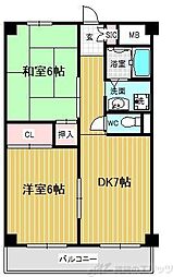 リアライズ上新庄 2DKの間取図画像