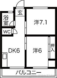 クリーンハイツ豊里 2DKの間取図画像