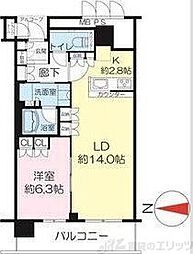 ジオタワー高槻ミューズフロント 1LDKの間取図画像
