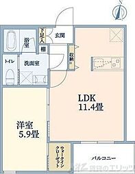 ウェルスクエア江坂II 1LDKの間取図画像