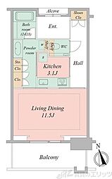 グラングリーン大阪 THE NORTH RESIDENCE 1Kの間取図画像