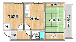 大和田ローズマンション 2DKの間取図画像