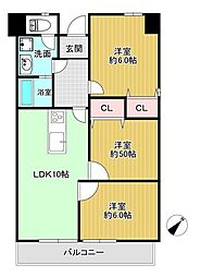千舟リバーサイドヴィラB棟 3LDKの間取図画像