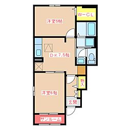 ユニゾンサンリットハウス 2DKの間取図画像