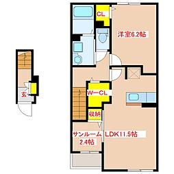 薩摩川内市平佐町アパート 1LDKの間取図画像