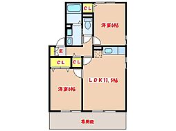 セジュール海香 2LDKの間取図画像