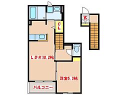 レ・ドゥーズ中郷 1LDKの間取図画像