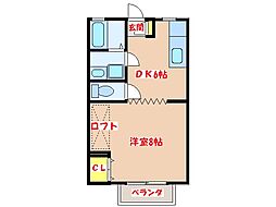 Wooden 1DKの間取図画像