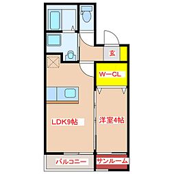 BREZZA 1LDKの間取図画像