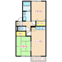 コンフォール里音 2DKの間取図画像