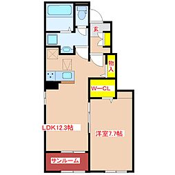 薩摩川内市上川内町アパート 1LDKの間取図画像