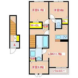 さくらヒルズ D 3LDKの間取図画像