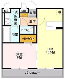 ノーザンレイクK 1LDKの間取図画像