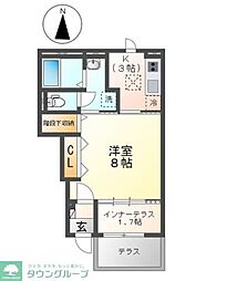T-5テラス 1Kの間取図画像