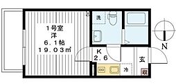 AJ六町 1Kの間取図画像