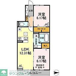 サニーフラットカミヤ 2LDKの間取図画像