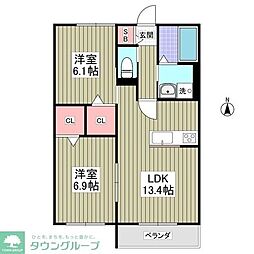 グラントレ宮城 2DKの間取図画像
