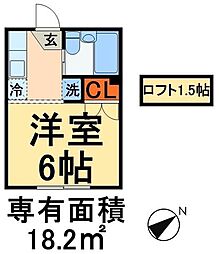 コーポタイムフェア 2階1Kの間取り