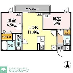 セレスティア栗原 2階2LDKの間取り