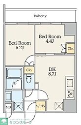 Alivis五反野 6階2DKの間取り