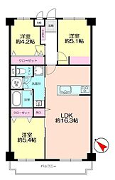 グリーンハイツ輝国 3LDKの間取図画像