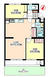エメラルドマンション東那珂 2LDKの間取図画像