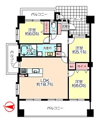 レークヒルズ野多目6番館 3LDKの間取図画像