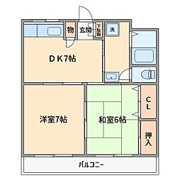グリーンヒル夏見3 2DKの間取図画像