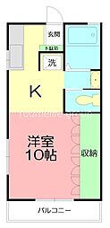 中村ハイツ ワンルームの間取図画像