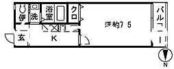 アクアベル 1Kの間取図画像