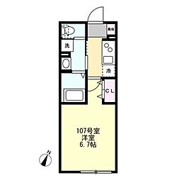 藤沢市鵠沼海岸3丁目アパート 1Kの間取図画像