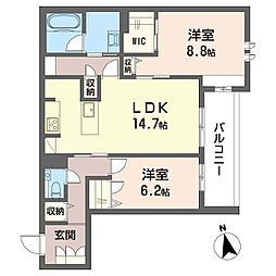 ウィズプラス大船 2LDKの間取図画像
