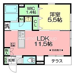 クレールエミネンス藤沢 1LDKの間取図画像