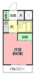 アルカディア湘南台 1Kの間取図画像