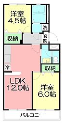 第2フジハイツ 2LDKの間取図画像