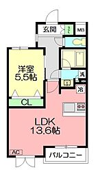 ヴィルドミール 1LDKの間取図画像