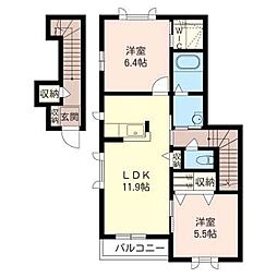 プラージュ 2LDKの間取図画像
