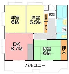 第2サニーハイツ 3DKの間取図画像