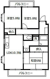 クレスト湘南 3LDKの間取図画像
