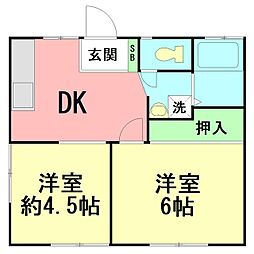ハイツ湘南台 2DKの間取図画像